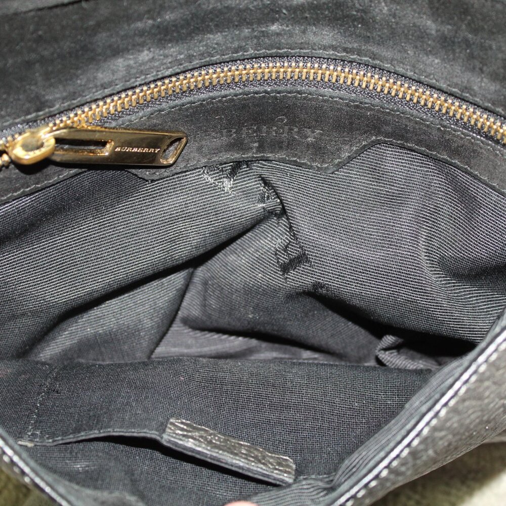 Authentic Vintage Burberry 100% Calf Leather Metallic Silver Crossbody Purse - Picture 8 of 16
